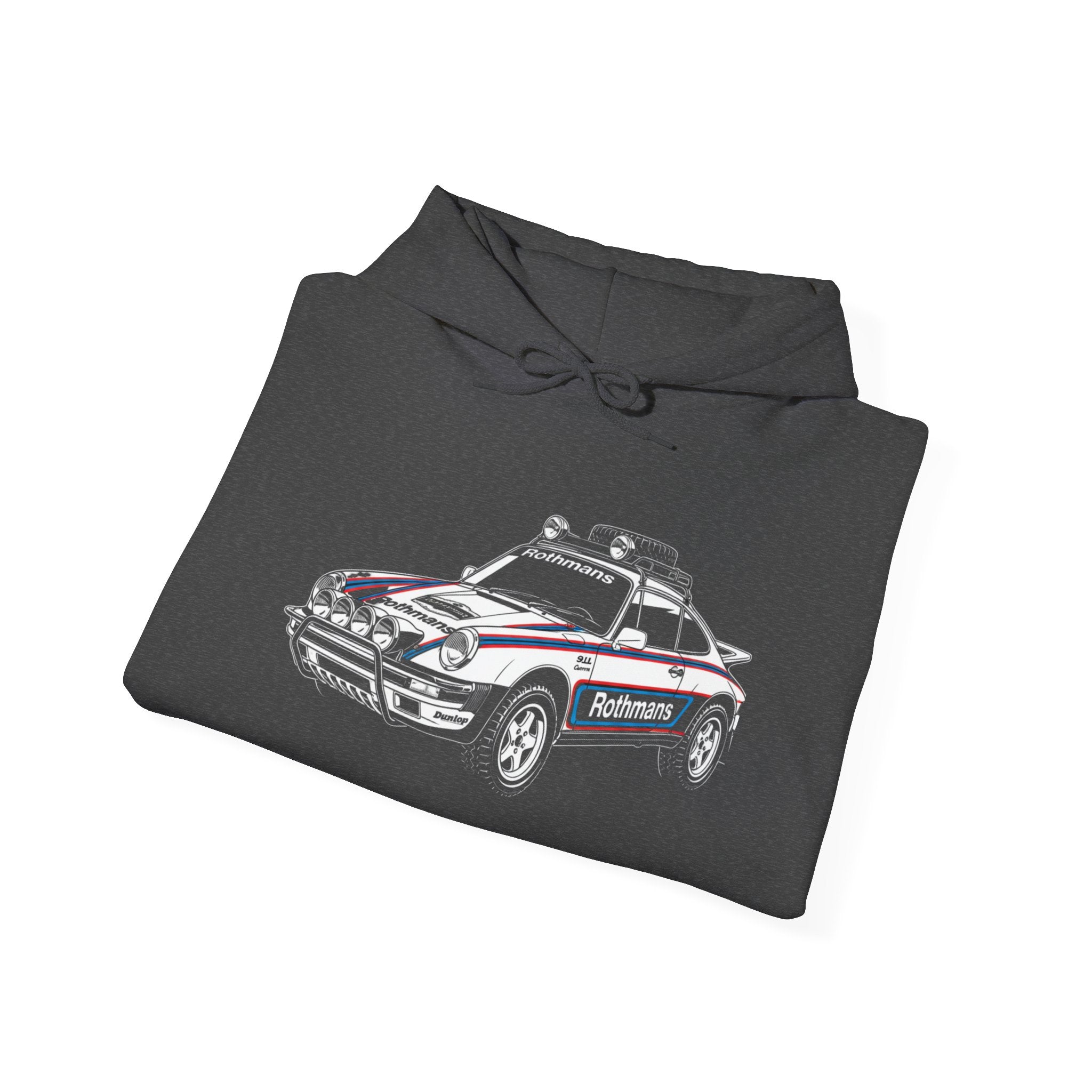 Race Car Hoodie — Retro Porsche Rally Rothmans Livery Style Motorsport Graphic Pullover