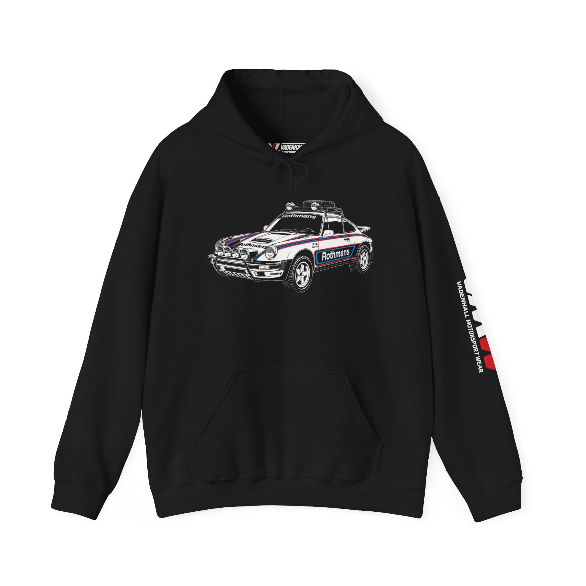 Race Car Hoodie — Retro Porsche Rally Rothmans Livery Style Motorsport Graphic Pullover