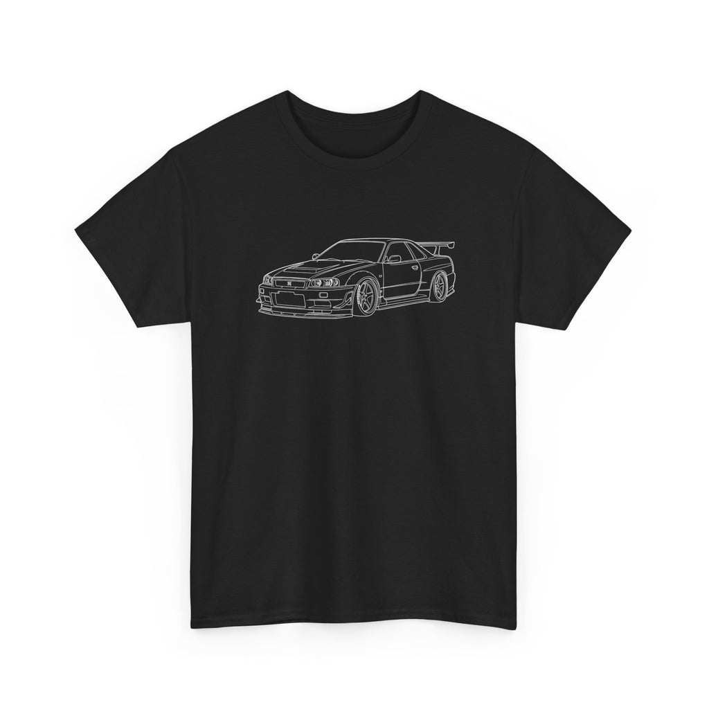 Nissan Skyline R34 Outline Tee — Retro JDM Car Graphic T-Shirt