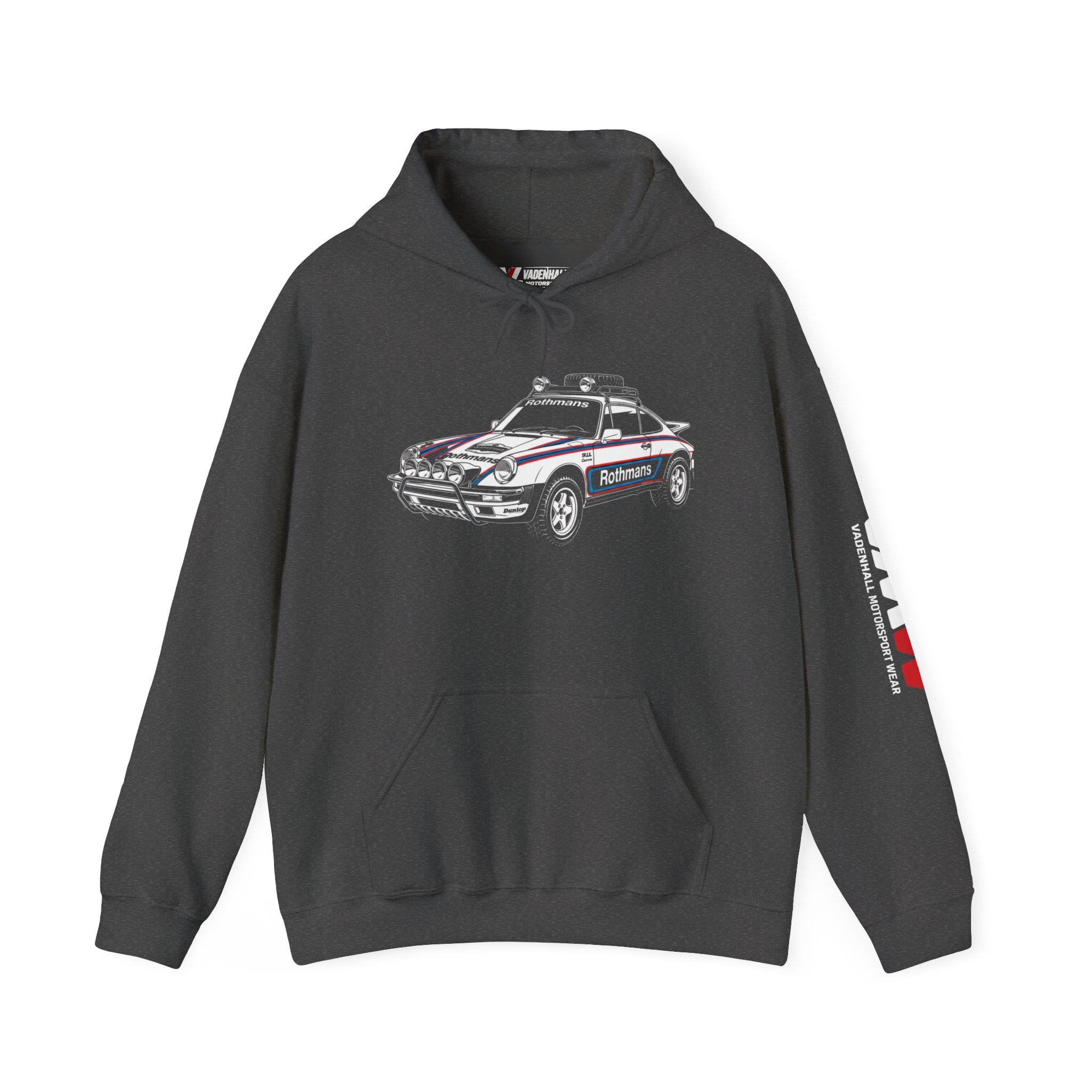 Race Car Hoodie — Retro Porsche Rally Rothmans Livery Style Motorsport Graphic Pullover