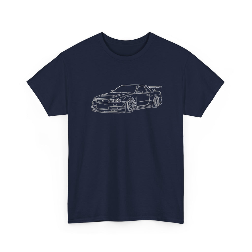 Nissan Skyline R34 Outline Tee — Retro JDM Car Graphic T-Shirt