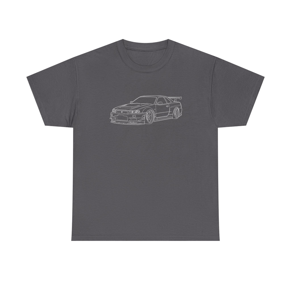 Nissan Skyline R34 Outline Tee — Retro JDM Car Graphic T-Shirt