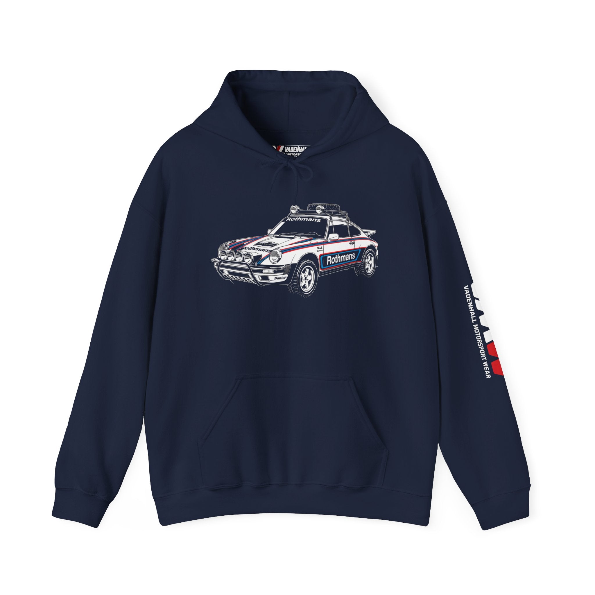Race Car Hoodie — Retro Porsche Rally Rothmans Livery Style Motorsport Graphic Pullover